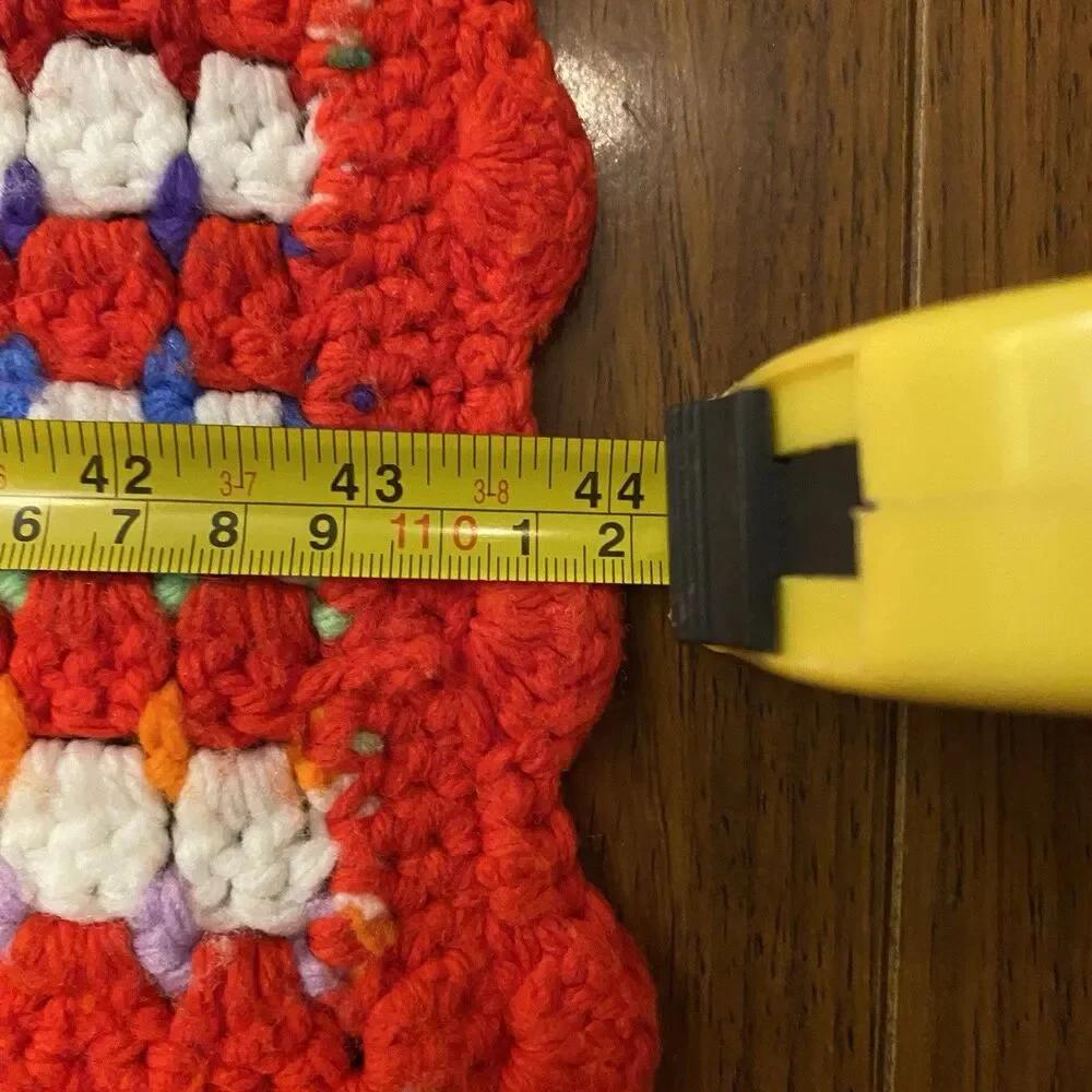 Vintage MCM Hand Crocheted Grit Stitch Afghan Red & White 57” X 44”